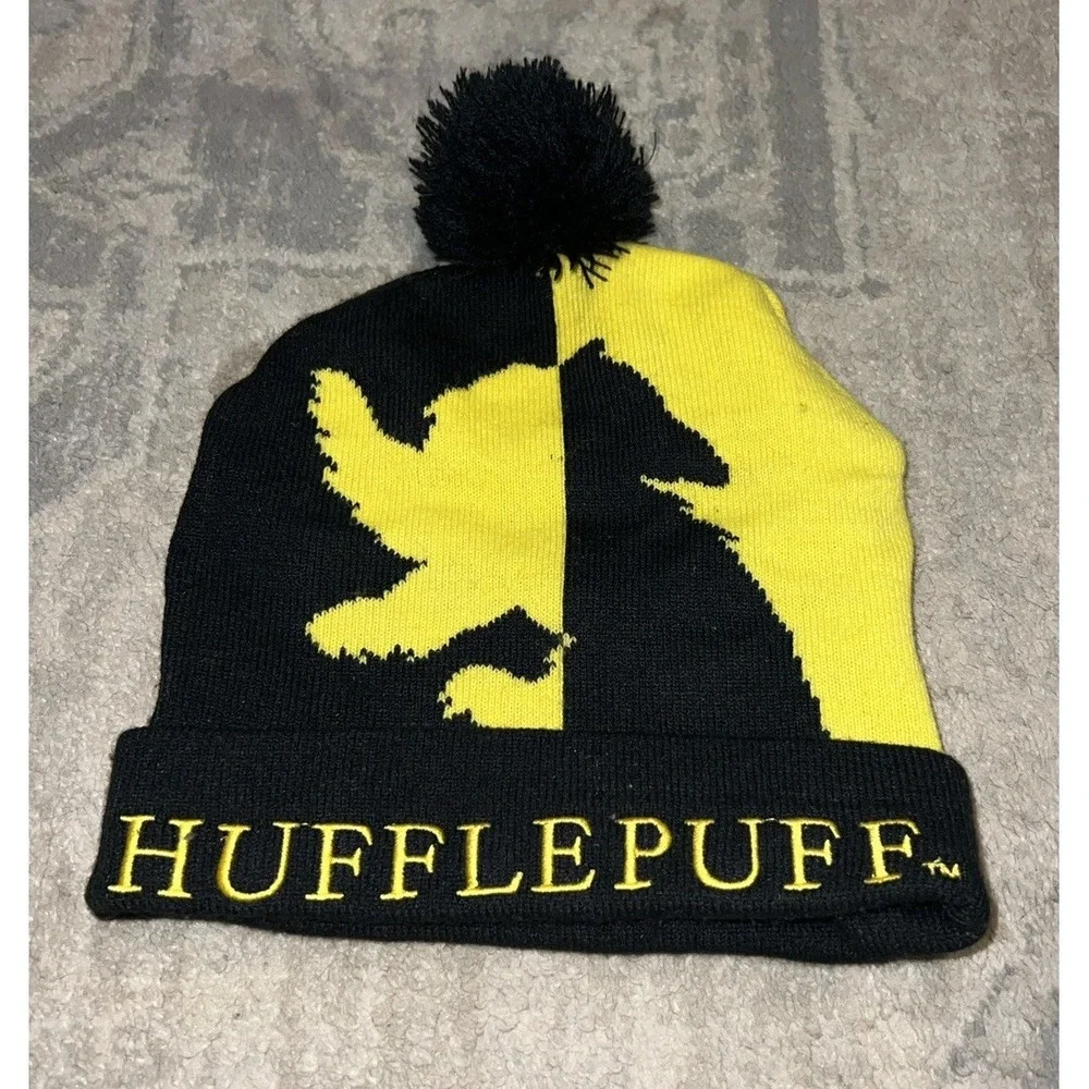HUFFLEPUFF Beanie Black Yellow With Pom Pom One Size Fits Most